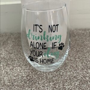 Clear Stemless Wine Glass with Black and Green Text